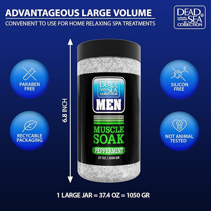 Dead Sea Collection Bath Salts for Men with Peppermint Oil – Refreshing Soak for Muscle Recovery and Relaxation – 100% Pure Dead Sea Salt Infused with Essential Minerals – 37 Oz Jar