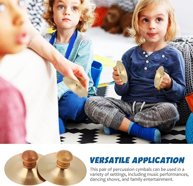 DOITOOL 1 Pair /2 pcs Small Finger Cymbals Belly Dancing Hand Cymbals for Adults Kids Percussion Musical Instrument for School Bands Family Entertainment, Golden Zills/Sagats 2.75 * 2.75 * 1.18inch