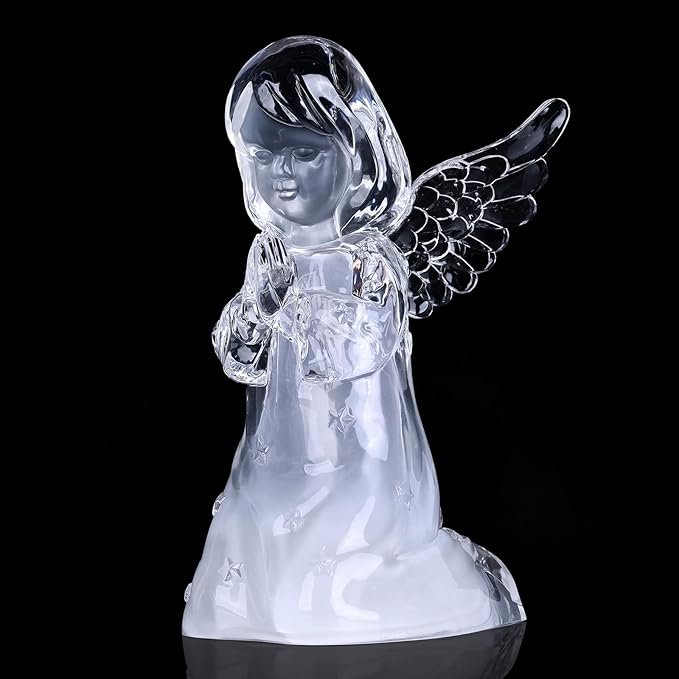 Acrylic Clear Guardian Angel Figurines with LED Light, Crystal Glass Finish Angel Statue, Large Christmas Angels Gifts for Women, Healing Angels Figurines Decorations(Praying)