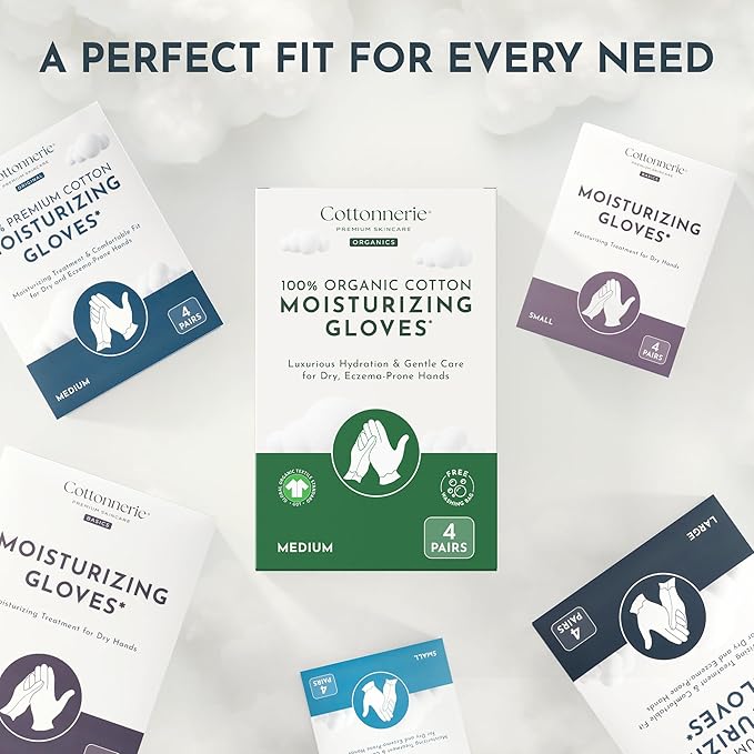 4 Pairs Cottonnerie Original Cotton Gloves for Dry Hands Sleeping, Moisturizing Gloves Overnight, Hand Moisturizer Gloves, Moisture Gloves for Dry Hands Overnight, Sleeping Gloves, Small