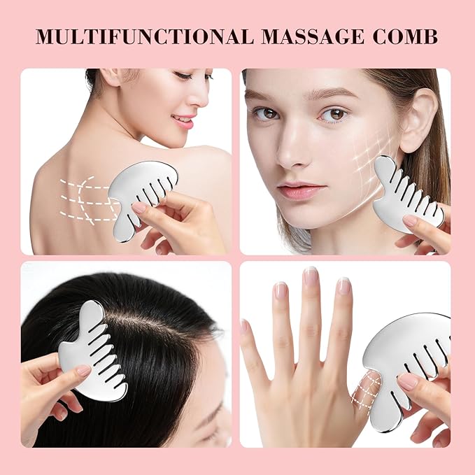 Gua Sha Facial Tools and Face Roller Set, Lymphatic Drainage Massager，Stainless Steel Facial Sculpting Eyes Roller Guasha for Face, Chin & Jawline Sculpting,Skin Care (Silver)