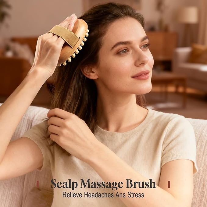 2 PCS Meridian Massage Brushes, Wood Therapy Massage Tools with Essential Oil, Handheld Meridian Brush for Belly Fat, Full Body Relaxation Cellulite Pressure Brushes for Legs, Arms, Back (Brown)