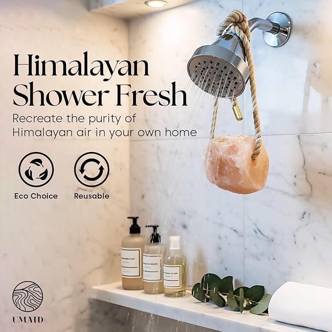 UMAID Himalayan Bath Salt Buddy™ 4 lb Hanging Himalayan Rock Salt for Bath & Shower – Himalayan Stone for Relaxation – 2025 Holiday Edition, Unique Gifts for Men, Women & Couples, White Elephant Gift