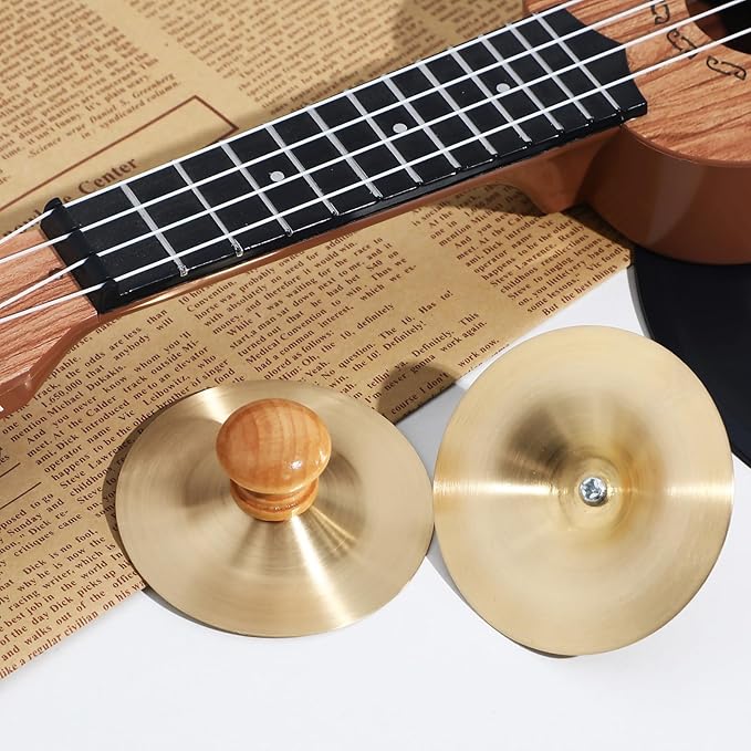 DOITOOL 1 Pair /2 pcs Small Finger Cymbals Belly Dancing Hand Cymbals for Adults Kids Percussion Musical Instrument for School Bands Family Entertainment, Golden Zills/Sagats 2.75 * 2.75 * 1.18inch