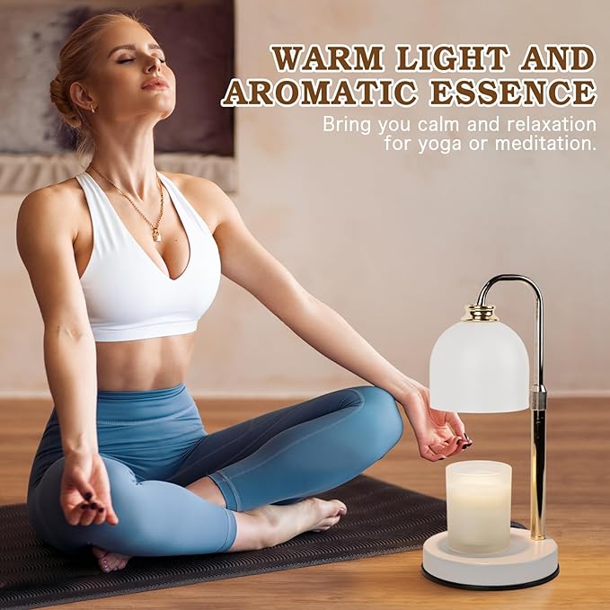 Candle Warmer Lamp with Timer Dimmable, Christmas Birthday Gifts for Women Mom, Modern Candle Warmer, White Candle Lamp for Jar Scented Candles, Home Decor, Wax Melt Warmer with 2 Bulbs