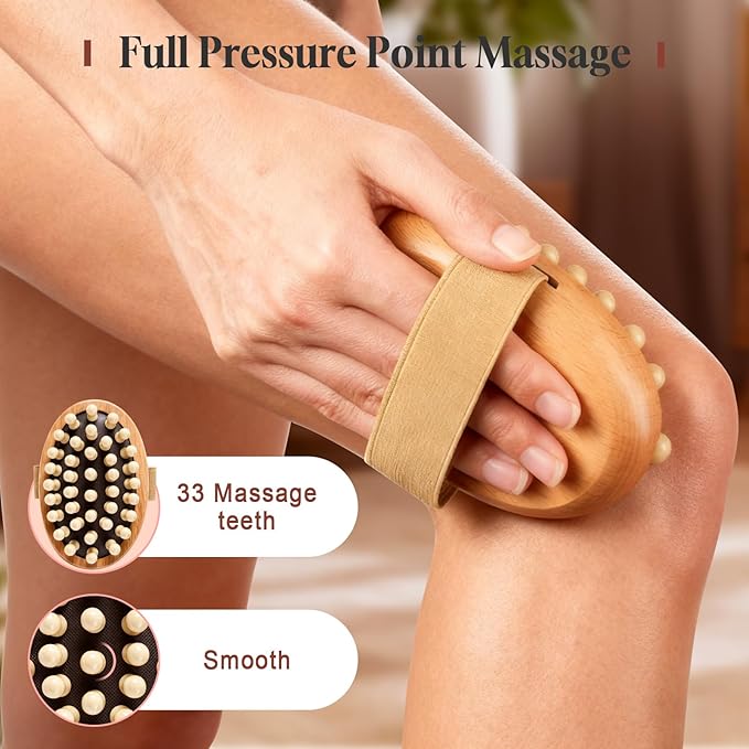 2 PCS Meridian Massage Brushes, Wood Therapy Massage Tools with Essential Oil, Handheld Meridian Brush for Belly Fat, Full Body Relaxation Cellulite Pressure Brushes for Legs, Arms, Back (Brown)