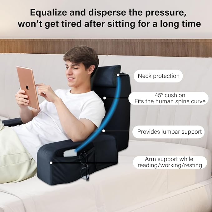 ENITYA Reading Pillow for Sitting in Bed Adult, 21" Large Back Pillow for Sitting up, Bed Rest Pillows for Reclining/Watching TV/Reading/Gaming/Resting in Couch or Floor, Black