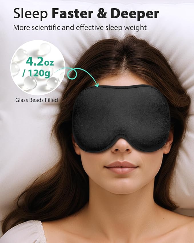 MABAO 2 Packs Weighted Sleep Mask - 100% Blackout Eye Mask for Sleeping for Women Men, 3D Contoured for Lash Extension, Zero Eye Pressure Memory Foam Cover, Soft Gentle Pressure Blindfold for Travel