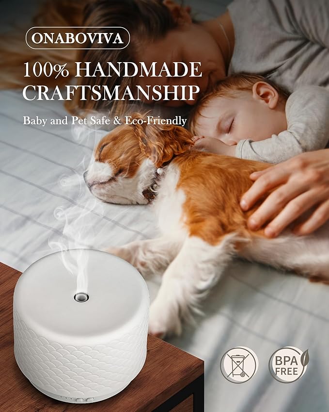 Ceramic Essential Oil Diffuser 280ml- Aromatherapy Diffuser with Ultrasonic Cool Mist Humidifier, Timer, Auto Shut-Off, Large Room Aroma Diffuser for Home, Bedroom, Office, Yoga