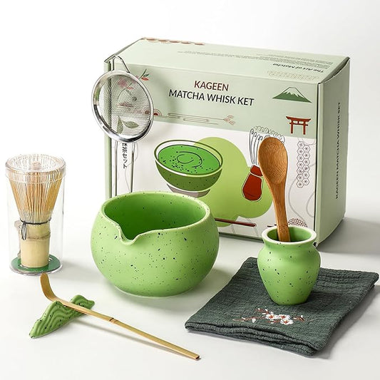 Matcha Whisk Set - 8 Piece Japanese Matcha Tea Set with Matcha Bowl with Spout, Bamboo Whisk, Scoop & Sifter | Matcha Kit for Making Smooth, Frothy Matcha at Home or as a Gift