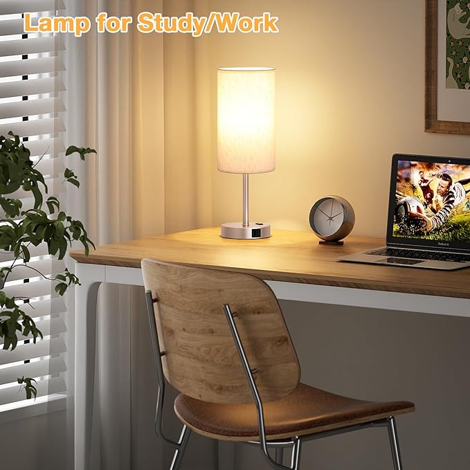 Dicoool Touch Bedside Table Lamp with USB - 3 Way Dimmable Lamp for Bedroom Nightstand, Desk Lamp with Charging Station for Dorm, Office, Living Room,Kids Room