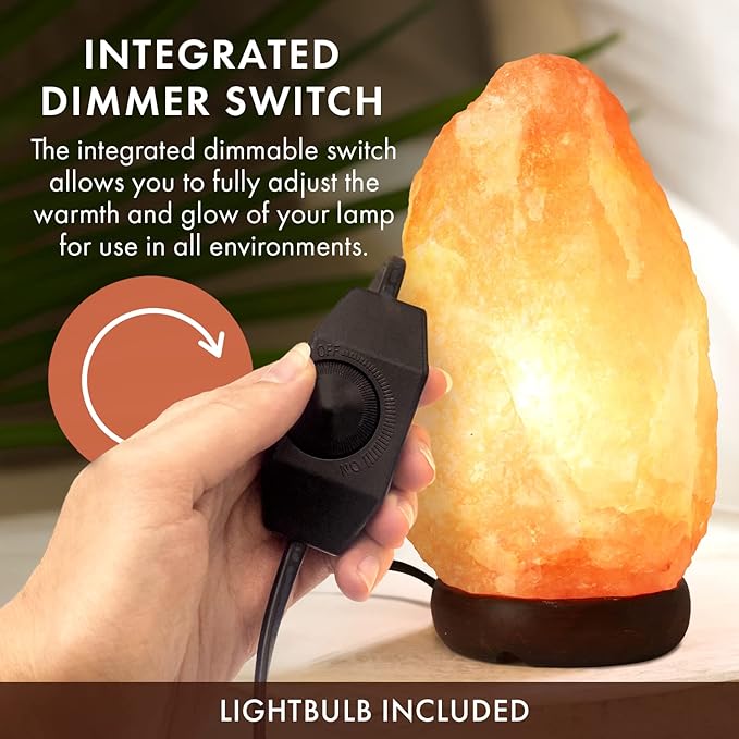 The Body Source Himalayan Salt Lamp | 8-10 in (7-11 lb) | Natural Salt Rock Lamp with Dimmer Switch & Wooden Base | Night Light & Bulb Replacement