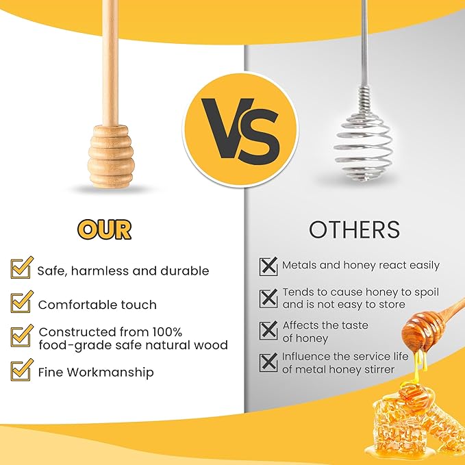 2pcs Wooden Honey Dippers, Honey Spoon Wooden Stick for Regular Mouth Mason Jars, Wood Spoon and Lid for Regular Mouth 16 oz Mason, Ball Jars (Only Dippers Lid)