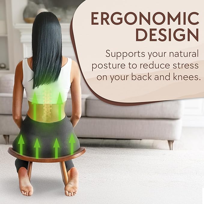 Wood Meditation Ergonomic Kneeling Bench - 16.5" x 8.3" x 7.1" Yoga, Prayer, Meditation Bench - Meditation Stool Made of Strong and Durable Mango Wood - Indoor Outdoor Meditation Seat