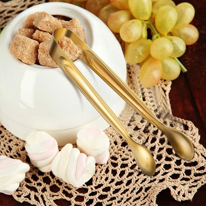 Gejoy 12 Pieces Mini Tongs Stainless Steel Small Sugar Serving Tongs for Charcuterie Board Appetizers Dessert Serving Food Tiny Party Danish Candy(6 Inch,Gold)