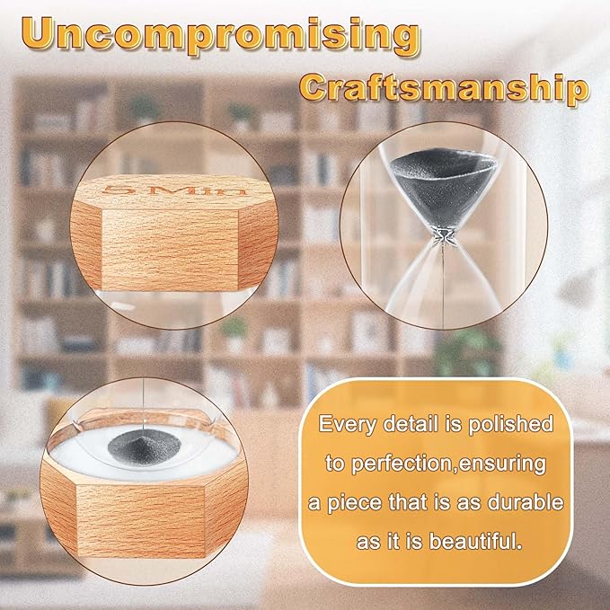 Sand Timer 2 Minute Hourglass, Natural Wood Grain Hexagonal Hour Glass Blaçk Sand Clock 2 Minutes, Reloj De Arena, Wooden Sandglass Sand Watçh 2 Min for Kids, Rustic Decor, Office, Game, Classroom