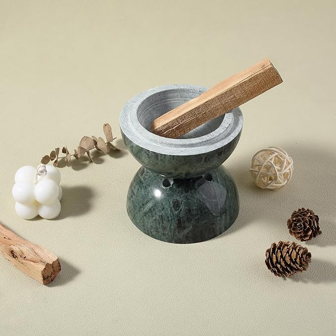 Koville Marble Incense Burner, Natural Stone Incense Holder for Cone/Balsam Fir/Palo Santo/Sage, Handmade Sphere Incense Burner for Meditation Yoga SPA Relaxation, Home Decor(Green)