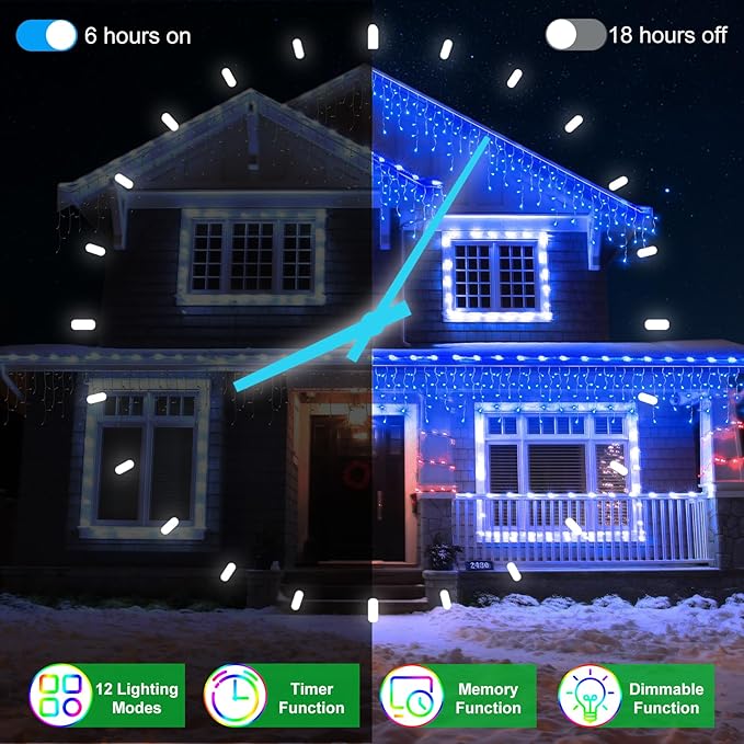 50FT 504 LED Outdoor Christmas Lights - 112 Ice Drops, 12 Pro Modes with Timer Memory & Brightness, Waterproof Hanging Ice String Light for Holiday Wedding Garden Fence House Decor (Blue)