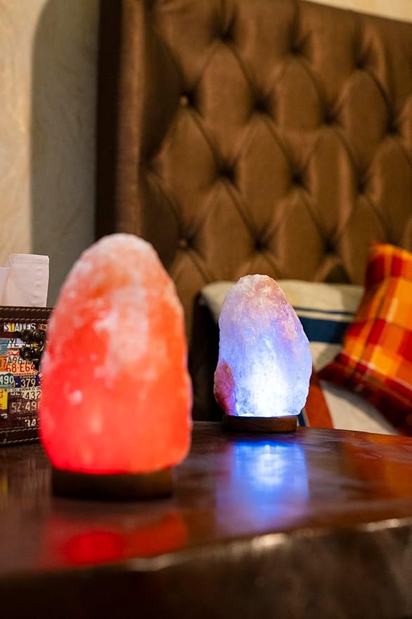 Color-Changing Himalayan Salt Lamp – 7" Tall Pink Salt Rock Lamp with USB Adaptor, Dimmer, Wooden Base – Night Light for Bedroom, Desk & Home Décor by Salacia
