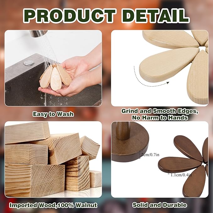 Wooden Tree Trivets for Hot Dishes, Christmas Tree Shape Trivet Set of 4 for Hot Pot Pans, Wood Coasters for Bowls Teapots Drinks Plates, Home Table Decor(Walnut Wood)