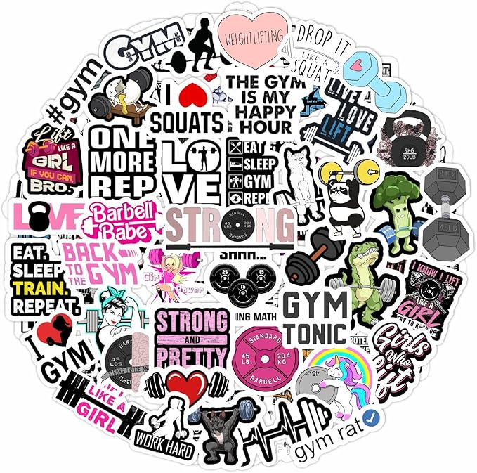 BulbaCraft 100Pcs Gym, Workout and Weightlifting Stickers for Water Bottle & Laptop - Workout Gifts for Women, Mom - Waterproof Vinyl Decals, Fitness Stickers, Gifts for Women & Men