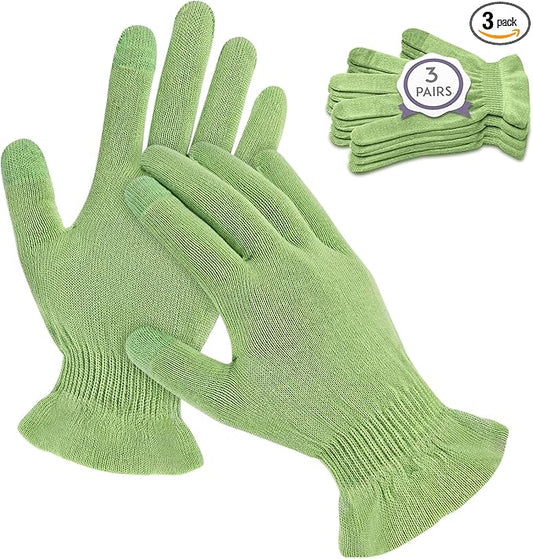 MIG4U Moisturizing Beauty Gloves Touchscreen Overnight Sleeping Glove for Women Dry Hands, Nighttime Lotion, Eczema, SPA, Cosmetic Treatment, Apple Green 3 Pairs Size S/M