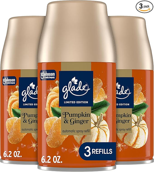 Glade Automatic Spray Refill, Pumpkin & Ginger, Scented Air Freshener for Home and Bathroom, 6.2 Oz, 3 Count