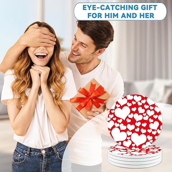 Coasters Set of 4, Red Heart Love Round 4" Cup Coasters, Absorbent Ceramic & Cork Base, Ideal Gifts for Women & Men