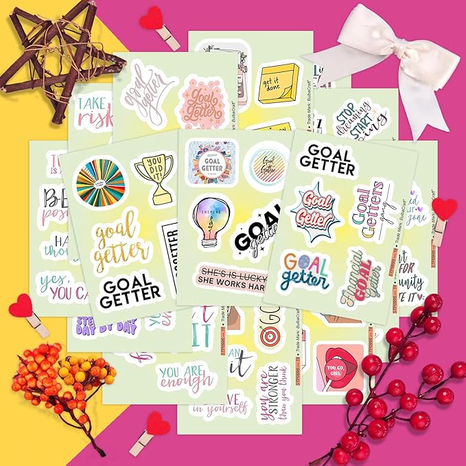BulbaCraft Motivational Stickers for Adults - Goal Getter Party Favors & Decorations, Waterproof Vinyl Inspirational Decals for Water Bottle, Laptop, Gifts for Women & Men