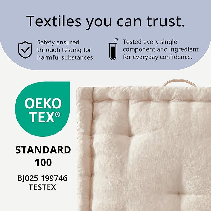 Intelligent Design Large Floor Pillow for Adults Yoga or Meditation Cushion with Handle, Floor Cushion for Board Games, Lustrous Chenille Tufted, Handsewn Scalloped Edge, Azza, 24" x 24" x 5" Ivory