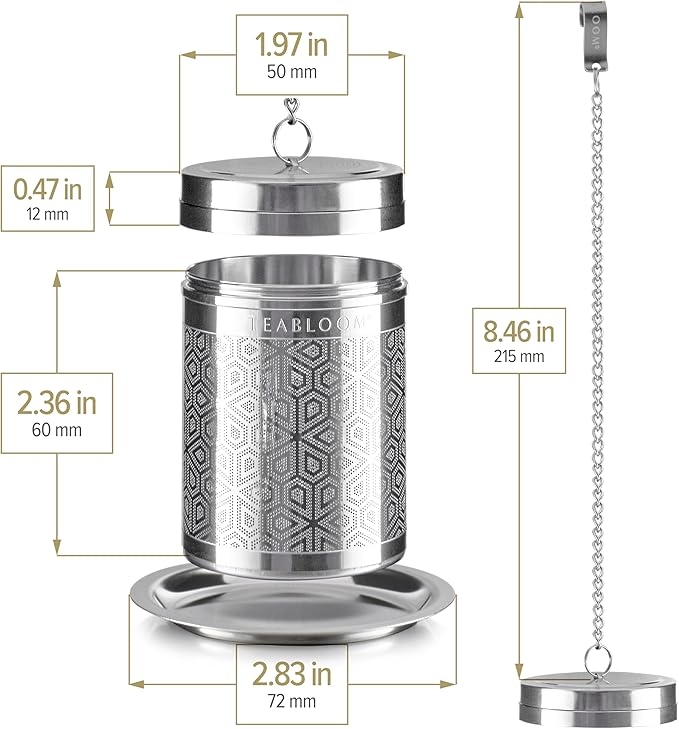Teabloom Elegant Stainless Steel Loose Leaf Tea Infuser – Tea Connoisseur's Choice for White, Green, Oolong, Black, and Herbal Teas – Geometric Blossom Design – Large Size