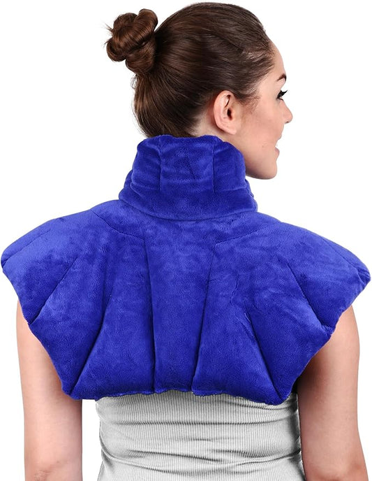 Microwavable Heating Pad for Neck, Shoulders, and Back by Joy & Grace | 5 Lb Weighted Neck & Shoulder Wrap | Moist Heat Therapy Pack for Relaxation and Comfort | Soft Micro-Mink Cover | Unscented Blue