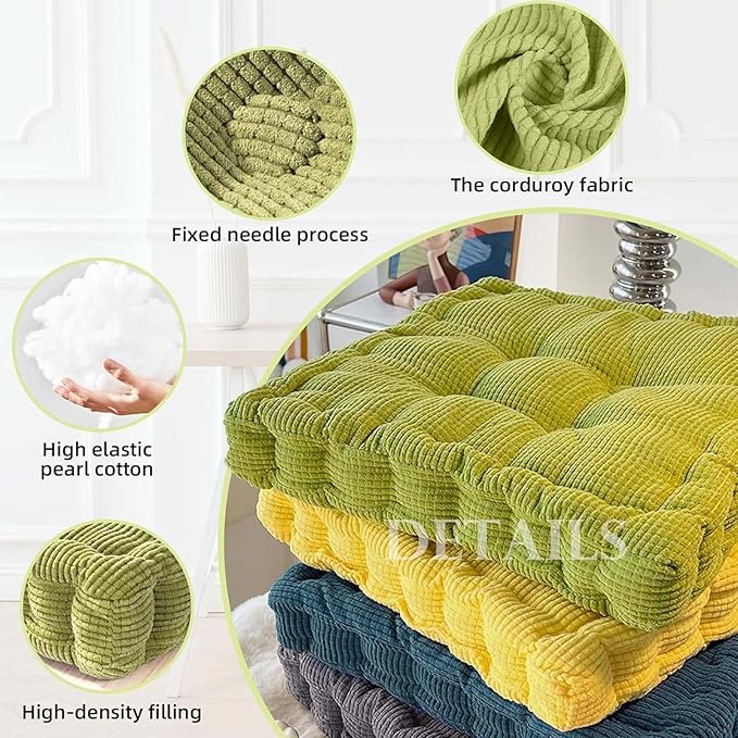 Large Square and Round Floor Cushions for Adults 2 Pack Meditation Floor Pillow Orange Corduroy Floor Seat Pillows Cushion for Living Room Balcony Tatami Yoga,18x18 Inch