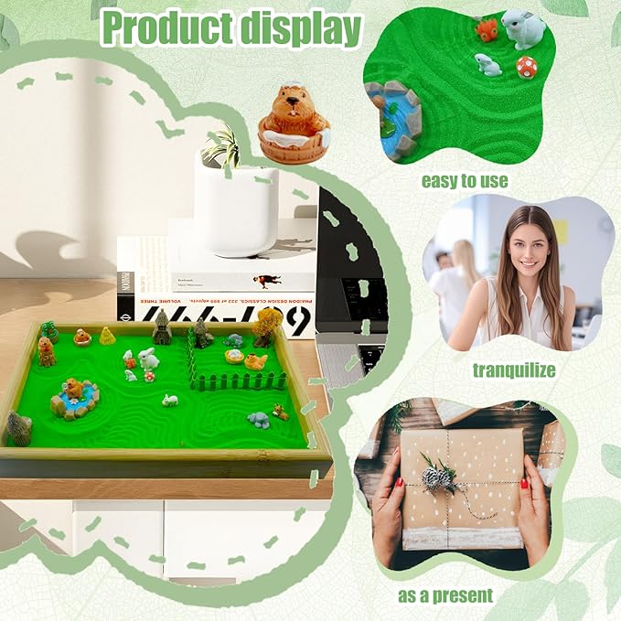 33 Pcs Zen Garden For Desk，Mini Zen Garden，Japanese-Style Home Gift Set Featuring A Wooden Tray With Rake-Shaped Mini Ornaments, Perfect For Desk Decoration, Bedroom Nightstands, And More.