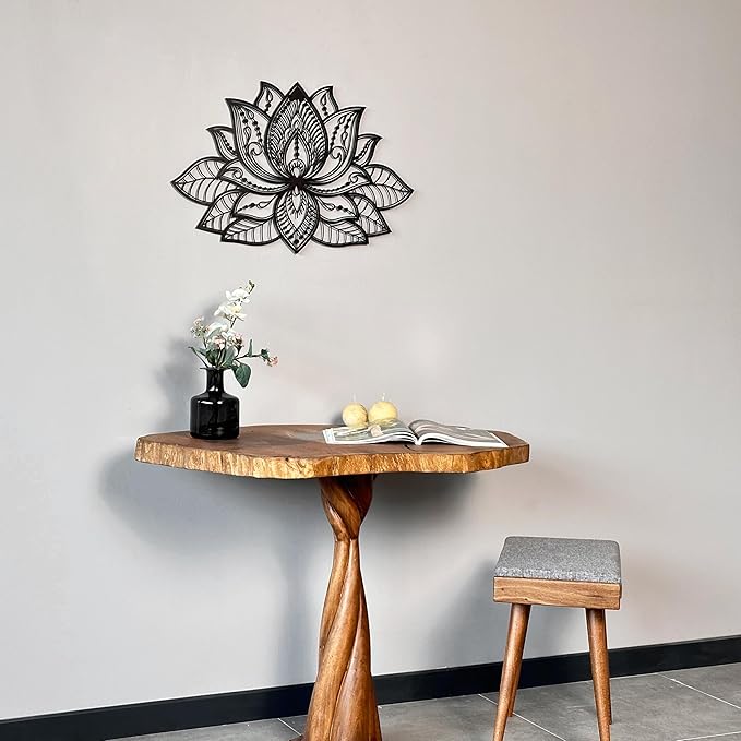 Colorfull Worlds Mandala Metal Wall Decor, Lotus Flower Meditation Room Decor, Minimalist Zen Garden Bohemian Gift for New Year (17" x 11" | 43 x 27.5 cm, Black)