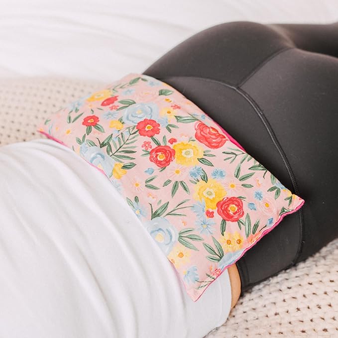 Large Microwave Heating Pad with Flax Seed, Scented or Unscented, Good for Back Pain or Cramps, Moist Heat Therapy or Ice Pack, Microwavable Bean Bag, 6" x 12" (Pink Floral, Lavender)