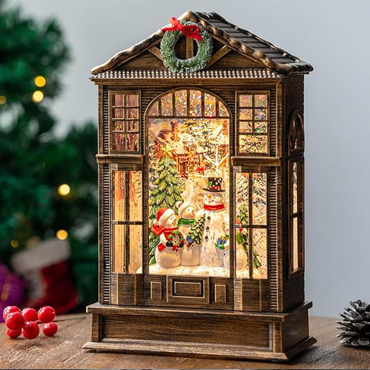 Christmas Snow Globe Swirling Glittering Snowman Choir Manger Scene, USB Lined/Battery Operated Lighted Snowman Carolers Musical Water Lantern for Christmas Festival Decoration Gifts