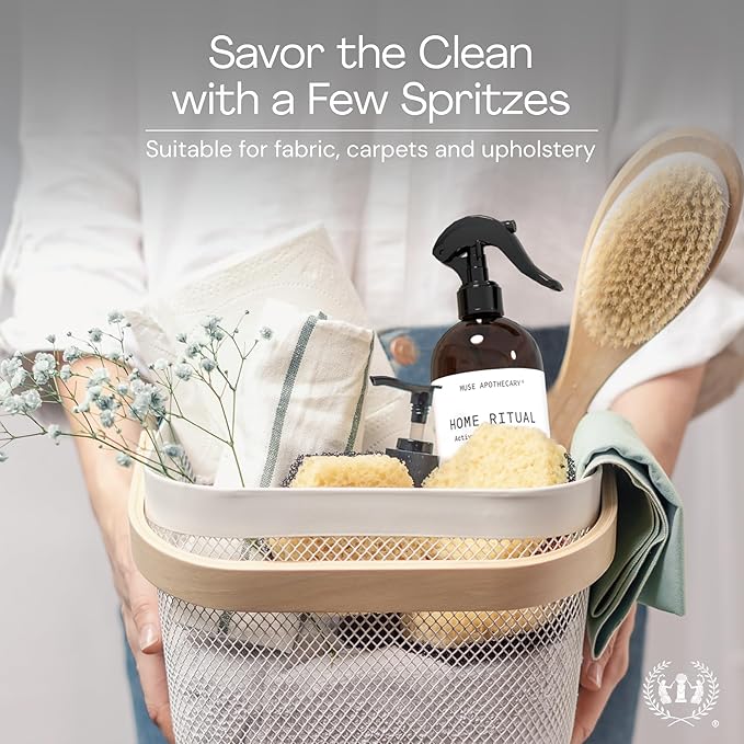 Muse Apothecary Home Ritual Active Odor Eliminator Spray - Furniture Deodorizer Spray & Bathroom Odor Eliminator for Home - Essential Oil Air Freshener - 8oz, Bergamot + French Lavender + Sandalwood