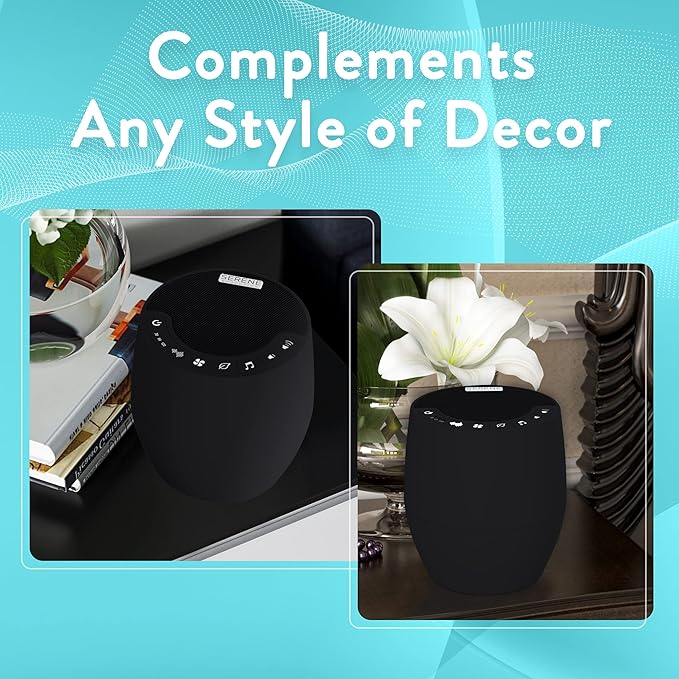 Serene Evolution White Noise Machine for Adults Sleeping - Sound Machine for Sleep with 60 Soothing Sounds of Ocean, Fan, Rain, and More - Noise Machine for Office Privacy and Baby Sleep Aid - Black