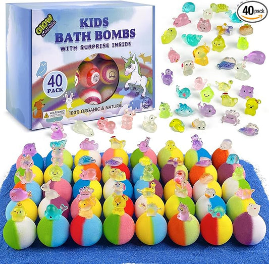 Bath Bombs for Kids with Toys Inside - 40 Pack Surprise Organic Natural Bath Bombs (Dino/Unicorn/Marine) Toddler Toys for Boys & Girls, Children's Birthday Christmas Gifts Set