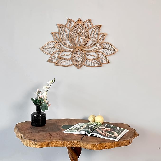 Colorfull Worlds Mandala Metal Wall Decor, Lotus Flower Meditation Room Decor, Minimalist Zen Garden Bohemian Gift for New Year (36" x 23" | 91 x 59 cm, Copper)