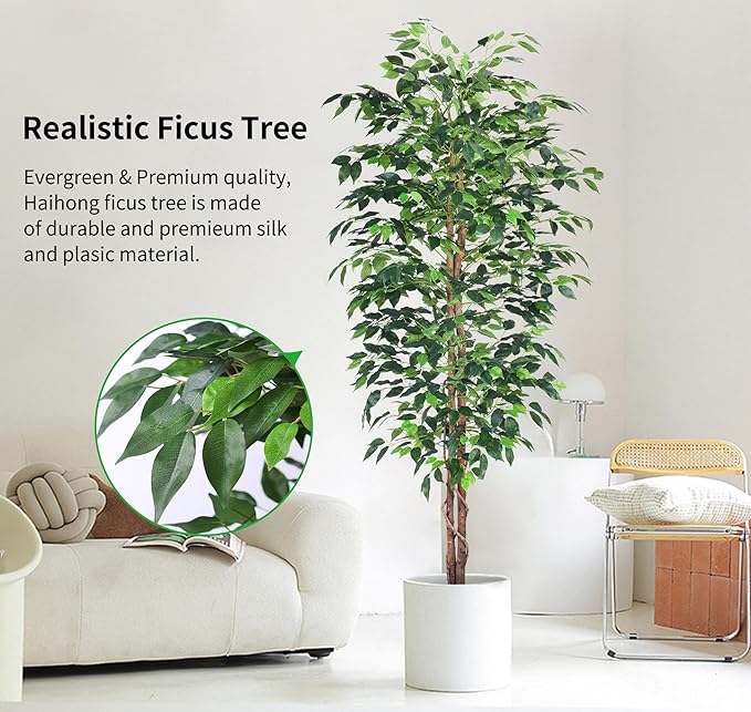 6FT Artificial Ficus Tree,Fake Plants with Sturdy Plastic Nursery Pot,Faux Ficus Trees for Home Office Living Room Farmhouse Indoor Outdoor Decor Perfect Housewarming Gift (6FT-1Pack)