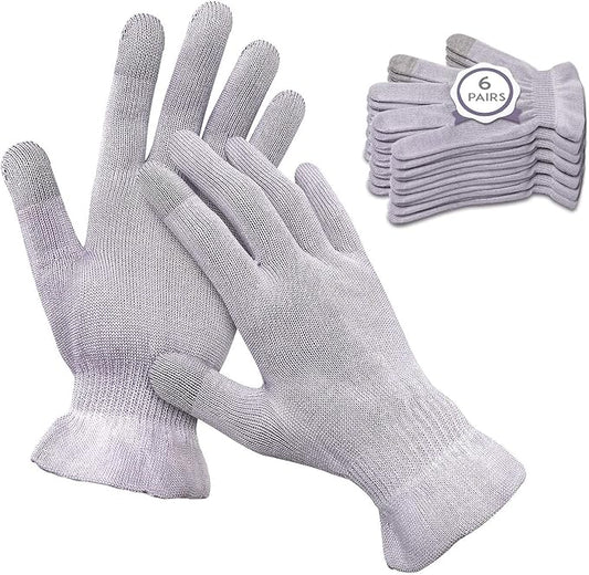 MIG4U Moisturizing Beauty Gloves Touchscreen Overnight Sleeping Glove for Women Dry Hands, Nighttime Lotion, Eczema, SPA, Cosmetic Treatment, Grey Purple 6 Pairs Size l/XL