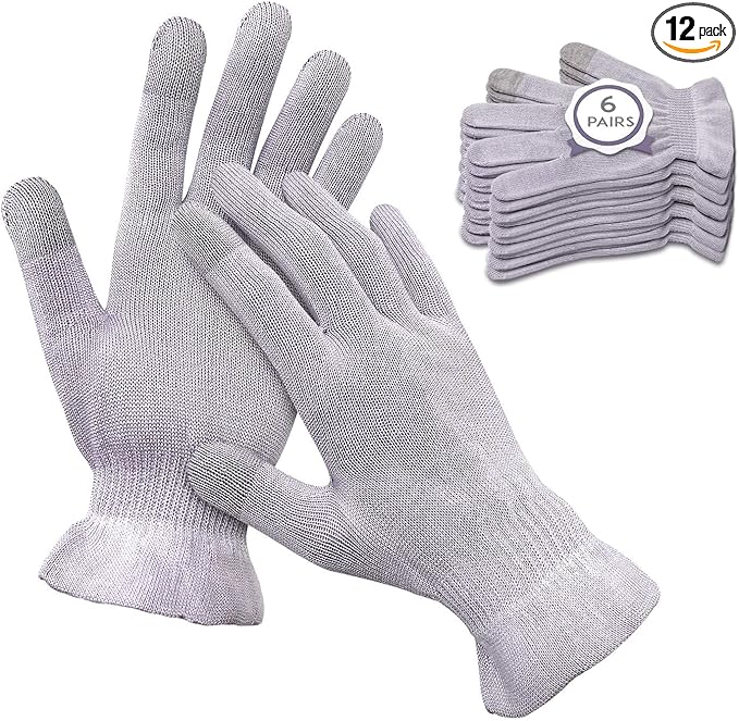 MIG4U Moisturizing Beauty Gloves Touchscreen Overnight Sleeping Glove for Women Dry Hands, Nighttime Lotion, Eczema, SPA, Cosmetic Treatment, Grey Purple 6 Pairs Size s/m