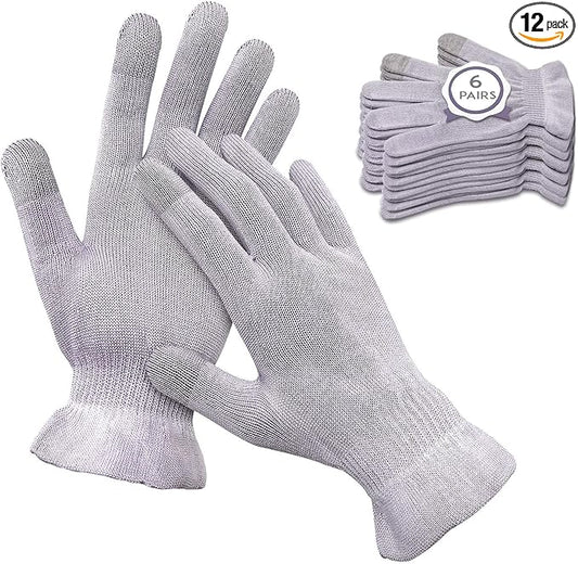 MIG4U Moisturizing Beauty Gloves Touchscreen Overnight Sleeping Glove for Women Dry Hands, Nighttime Lotion, Eczema, SPA, Cosmetic Treatment, Grey Purple 6 Pairs Size s/m