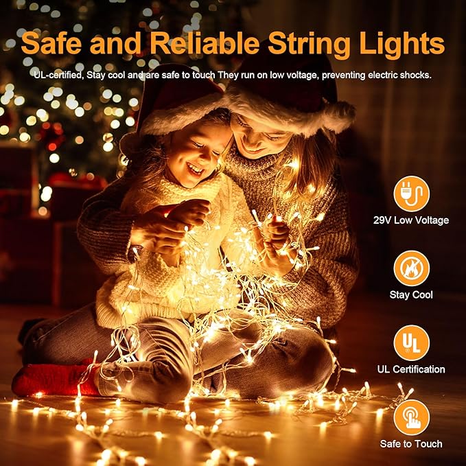 Warm White Christmas Lights Outdoor Total 250FT 760 LED, 2 Packs 380 LED String Lights Waterproof, Timer & Memory, 8 Modes Dimmable Plug in Fairy Lights for Tree Outside Xmas Holiday Decorations