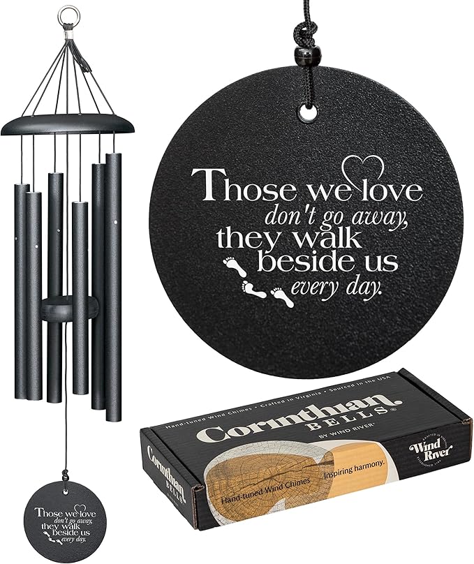 Corinthian Bells 27" Memorial Wind Chime – Black – “Those We Love Don’t Go Away” Engraving – Sympathy Gift for Loss, Remembrance & Healing