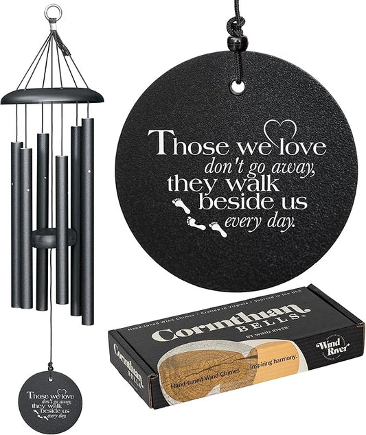 Corinthian Bells 27" Memorial Wind Chime – Black – “Those We Love Don’t Go Away” Engraving – Sympathy Gift for Loss, Remembrance & Healing