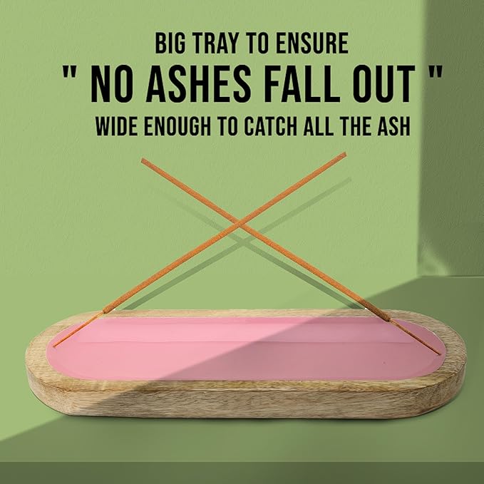 Hand Painted Pink Incense Holder-Incense Burner/Ash Catcher/Handmade Wooden Insence Tray – Modern Gift Home/Room/Kitchen Décor Size 11x4x1.2 Inches
