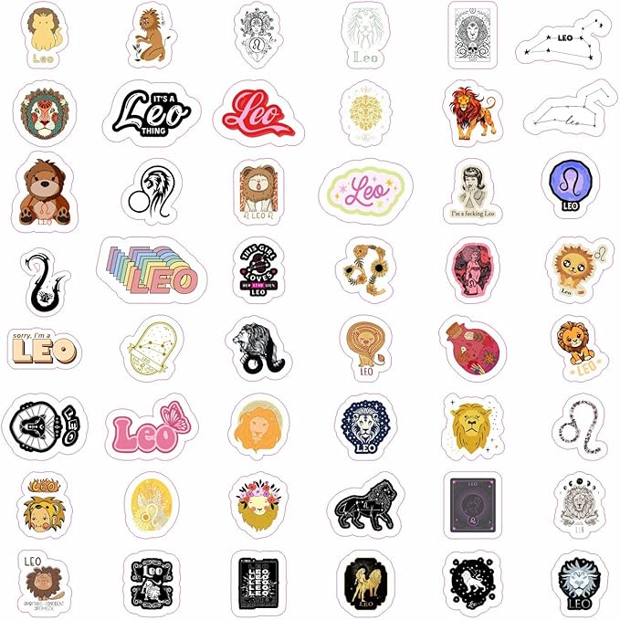 BulbaCraft 100Pcs Leo Stickers (Zodiac) for Water Bottle and Laptop - Leo Party Favors & Decorations, Waterproof Vinyl Astrology Decals, Gifts for Women & Men